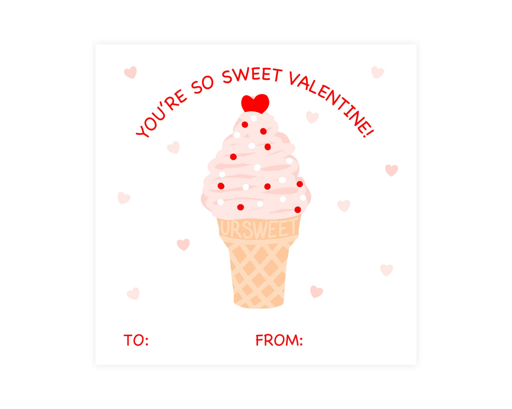 PRINTABLE Classroom Valentines Ice Cream Cone Valentine Kid's Scho