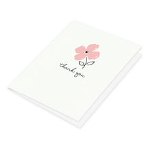 Petite Blush Flower thank you card screen printed in pink and black inks on white paper, blank inside.