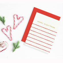 Simple and elegant red dot Merry Everything holiday greeting card.