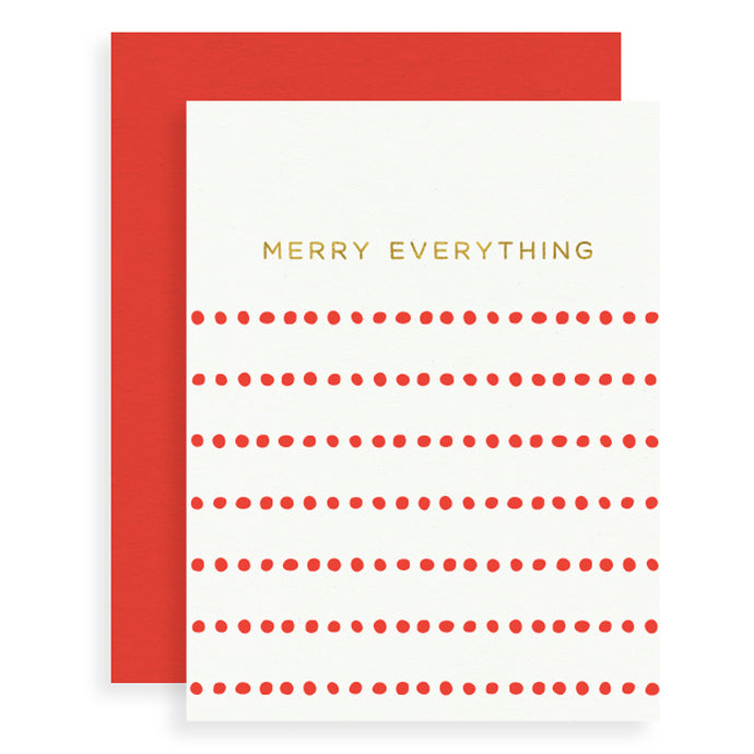Simple and elegant red dot Merry Everything holiday greeting card.
