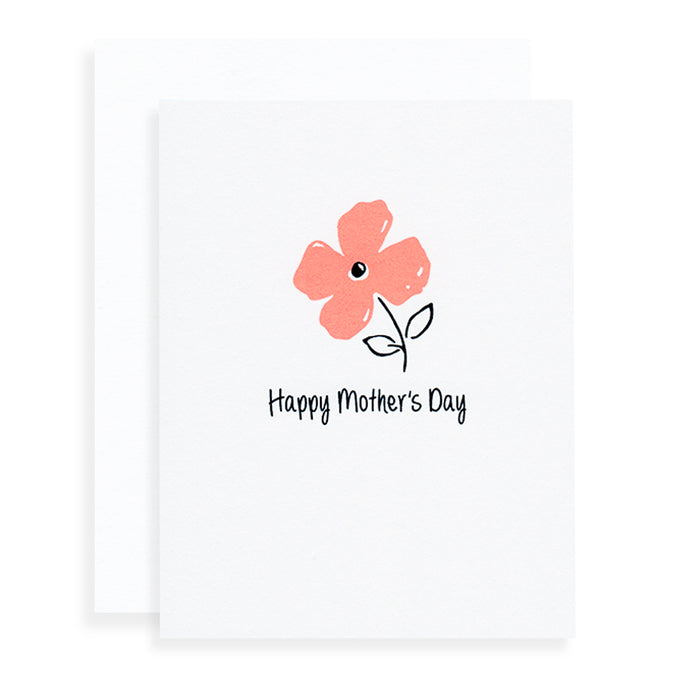Simple peach and black flower drawing Happy Mother's Day card.