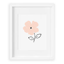 Peach flower with black stem hand drawn giclee art print.