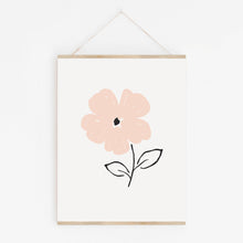 Peach flower with black stem hand drawn giclee art print.