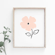 Peach flower with black stem hand drawn giclee art print.