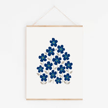 Scandinavian style blue flower violets in the garden art print.