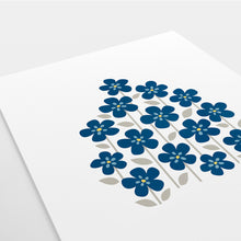 Scandinavian style blue flower violets in the garden art print.