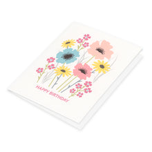 Modern Illustration of wildflower in a field Happy Birthday card.