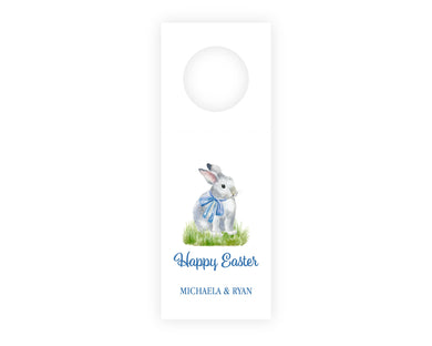 Personalized Easter Wine Tags | Blue Bow Bunny Happy Easter Wine Tag Set | Easter Favor Tag | Preppy Easter Wine Tag