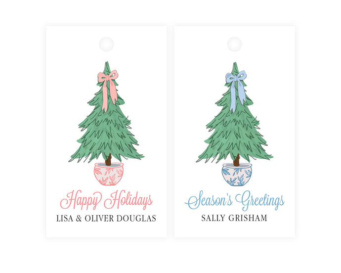 Pink or Blue Chinoiserie  Gift Tags | Christmas Gift Tag | Preppy Christmas Gift Tags | Pink Tree Gift Tag | Gift Tags