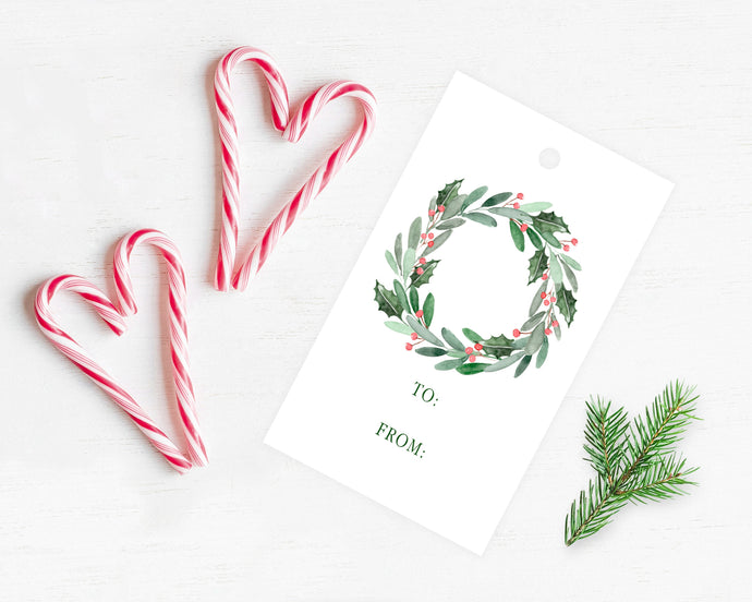 Winter Greens Wreath Gift tag  | Christmas Gift Tags