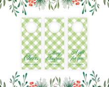Green Gingham Personalized Wine Tags | Christmas Wine Gift Tag | Preppy Wine Tag |  Custom Christmas Wine Tag