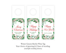 Winter Greens Border Personalized Wine Tags | Personalized Christmas Wine Gift Tag |  Preppy Christmas Wine Tag | Christmas Custom Wine Tag