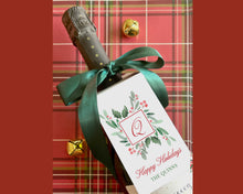 Winter Greens Initial Wine Tags | Personalized Christmas Wine Gift Tag |  Preppy Christmas Wine Tag | Christmas Custom Wine Tag
