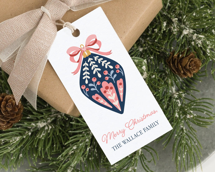 Personalized Navy Blue Ornament Christmas tag  | Personalized Christmas Gift Tags