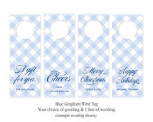 Blue Gingham Personalized Wine Tags | Christmas Wine Gift Tag | Preppy Wine Tag |  Custom Christmas Wine Tag