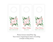 Winter Greens Initial Wine Tags | Personalized Christmas Wine Gift Tag |  Preppy Christmas Wine Tag | Christmas Custom Wine Tag