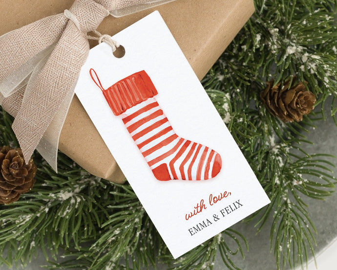 Personalized Red Striped Stocking Gift Tags  | Personalized Christmas Gift Tags | Preppy Christmas Tags | Gift Tag